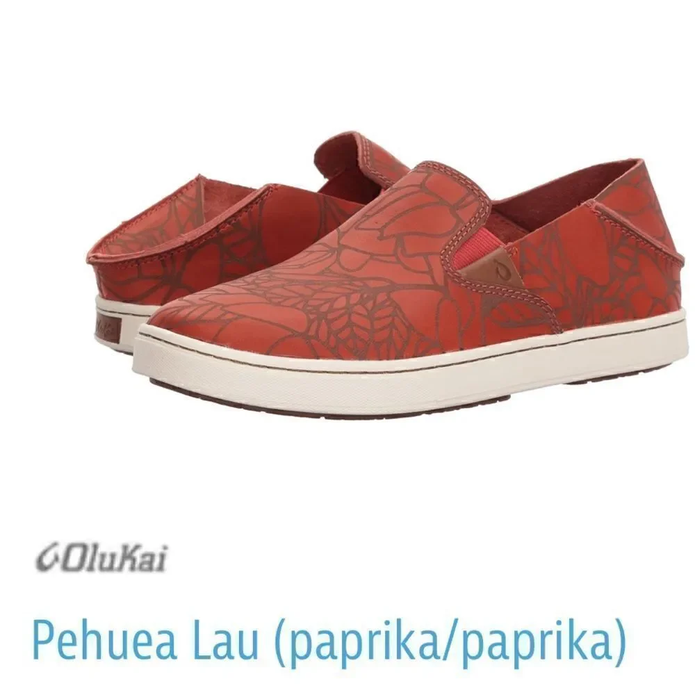 Olukai Pehuea Lau Paprika Leather Lei Drop in Heel Easy On/Off Slip On 6.5 EUC!
